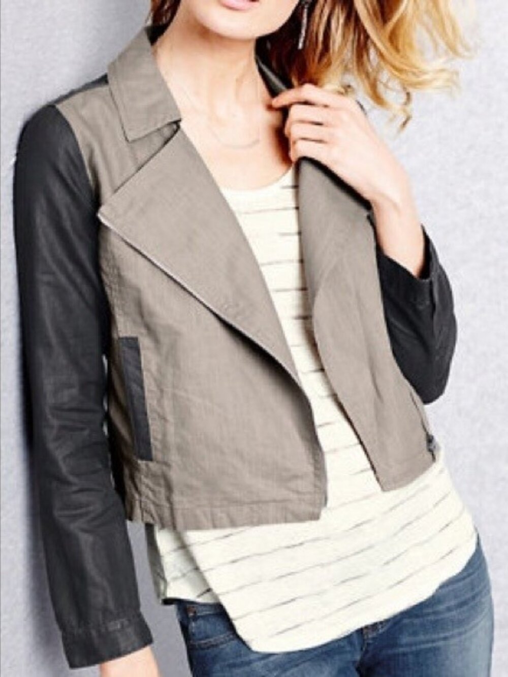 Eileen Fisher organic tan brown linen moto bomber varsity biker dress jacket XL